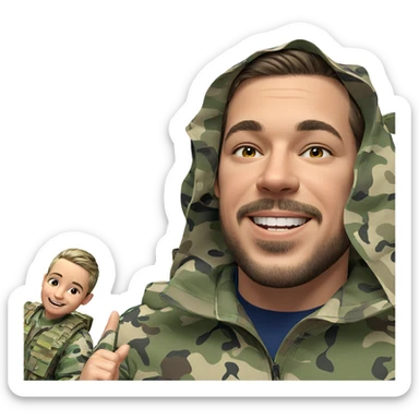 military boy smiling in camouflage sticker