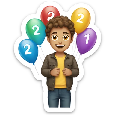 Boy celebrating 21st birthday with brown hair sticker