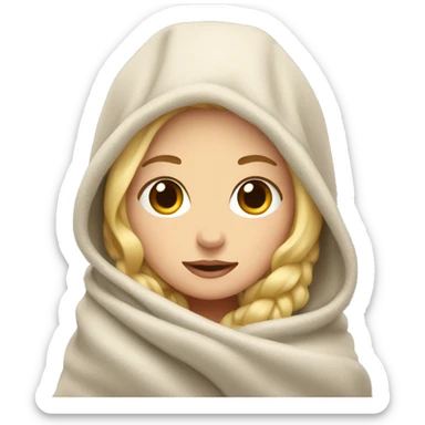 Blonde girl bundled up in blankets  sticker