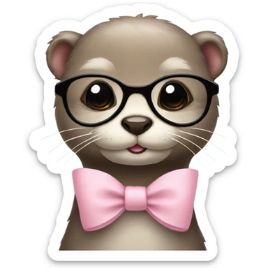 cute otter with a light pink bow and glasses  sticker