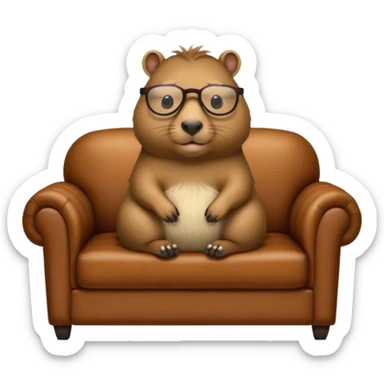 Capybara with glasses seating in a sofa sticker