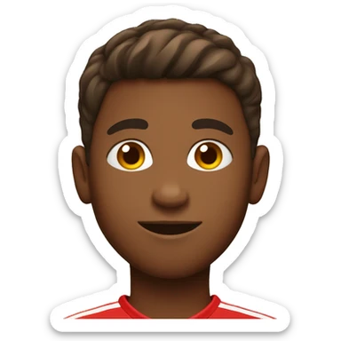 brown boy wearing red soccer uniform holding a football sticker