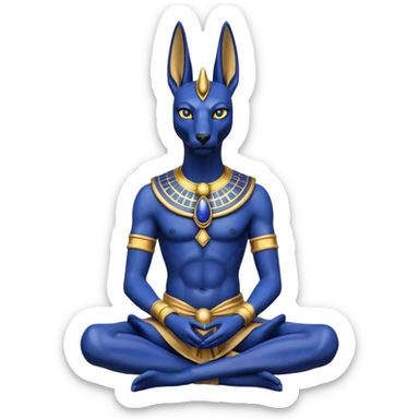 Ancient lapis gold adorned rugged alien anubis young staged formally sitting posed statue  sticker