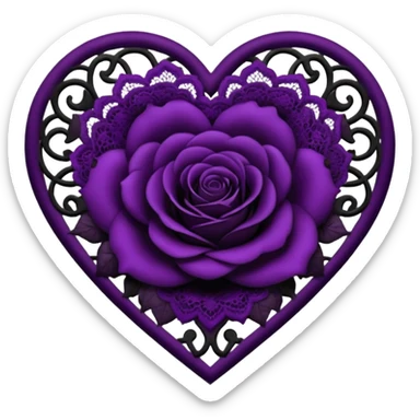 gothic heart with deep purple lace and black rose sticker