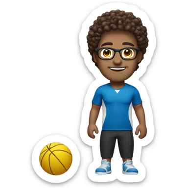 man with glasses, and short brown curly hair, with sportswear sticker