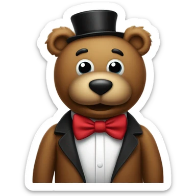 elmo like light brown teddy bear, one eye is red, wearing magician hat and black color bow tie, sticker