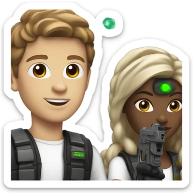 white boy with brown hair and white girl playing laser tag sticker