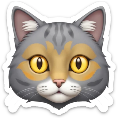 A gray cat with yellow eyes named max he is very cute and has a white spot on his neck sticker