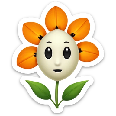 Green stem, white bud with black cartoony face: ;p. And six heart shaped yellowish orange petals sticker