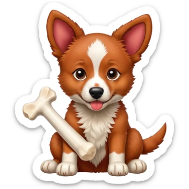 Red heeler puppy with bone in mouth sticker