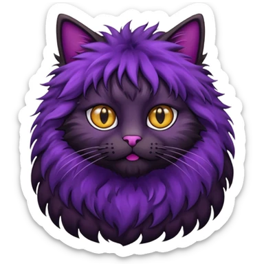 Hairy cat with aubergine sticker