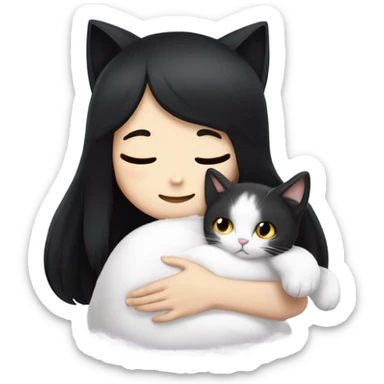 Black hair and white girl snuggling white fold ear cat sticker