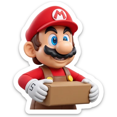 a worker in factoryA 3D-rendered head of a character inspired by Super Mario, facing slightly from front-left to right. The head should include his signature red cap with an ‘M’, large round nose, thick mustach sticker