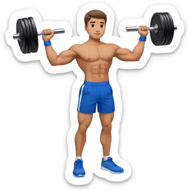 man with blue shorts doing side-lateral raise (T pose) with light dumbbells sticker