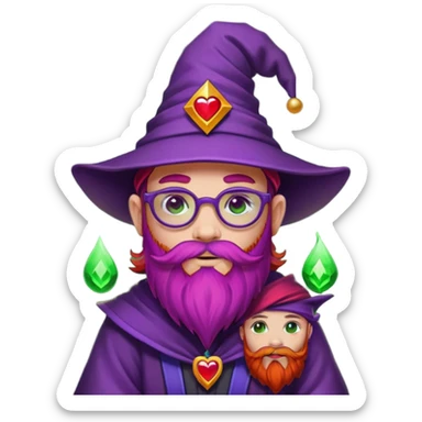 Cartoon DevOps wizard with red beard, no glasses, "I ❤️ YAML" shirt, purple hat, casting green magic. Grafana logo tattoos around eyes. GitOps patch on sleeve. Sticker style with clean outline, transparent background. sticker
