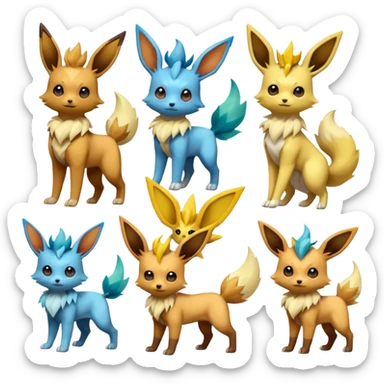 Eevee-Jolteon-Flareon-Vaporeon-Leafeon-Umbreon-Glaceon-Espeon-Fakémon-Pokémon-Digimon-hybrid-fusion (full body) sticker