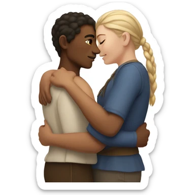 young metis Man and young white woman hug love sticker