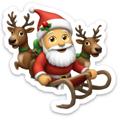 santa riding on a sledge with raindeers sticker