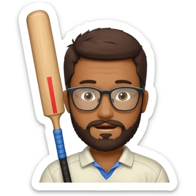 Brown Guy with beard and glasses Playing Cricket sticker