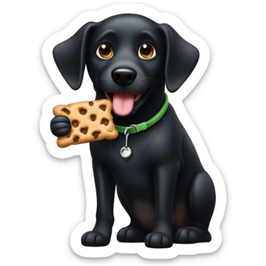 black dog with treat sticker