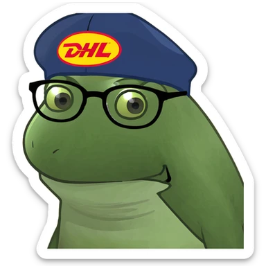 a weird, ugly but funny character with the phrase 'as one', for a nerd club, inspired by DHL Express branding sticker