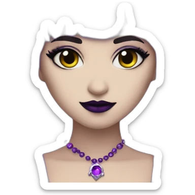 Elissabat-with-bangs-long-hair-dark-purple-and-black-vampire-goth-makeup-crown-pinkeyes sticker