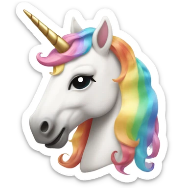 unicorn head with a pastel rainbow mane and a golden horn sticker