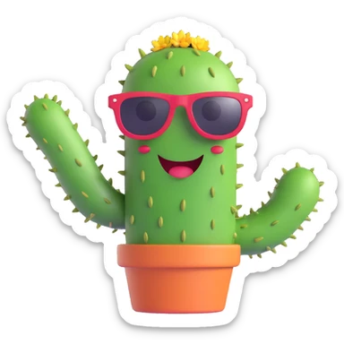 cheerful cactus with sunglasses waving arm sticker