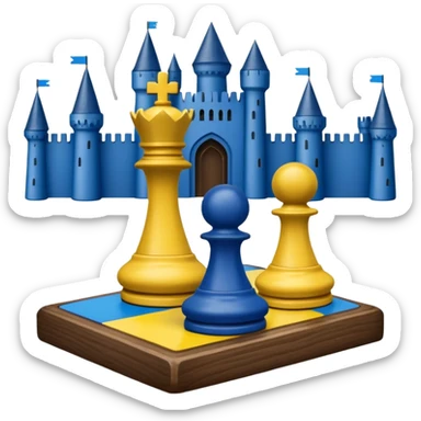 Game piece representing Ukraine between two larger game pieces representing Russia and the EU sticker