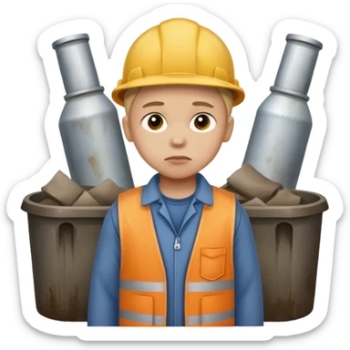 a child with a sad face works in a factory sticker