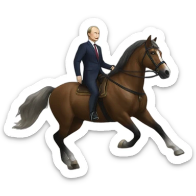 putin riding a horse but the horse is macron sticker