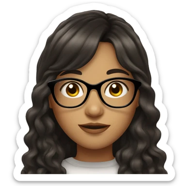 girl with dark brown wavy long hair and bangs himecut with glasses and be long lashes  sticker