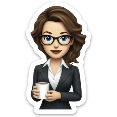 Realistic Kate Beckinsale blue eyes wearing glasses in a business dress drinking a cup of tea  sticker
