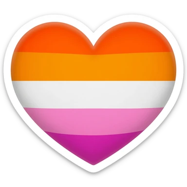 lesbian flag with all five colors (two shades of orange, white, two shades of pink) heart shaped sticker