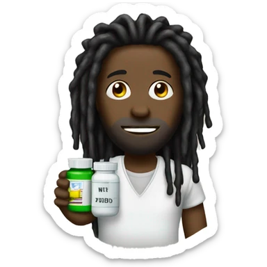 black why with dreads holding medicine capsule sticker
