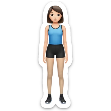 person standing with legs apart, wearing three-point shorts and black pantyhose sticker