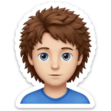 teen boy with brown fluffy hair with blue eyes sticker