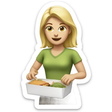 Blonde woman packing a lunch sticker