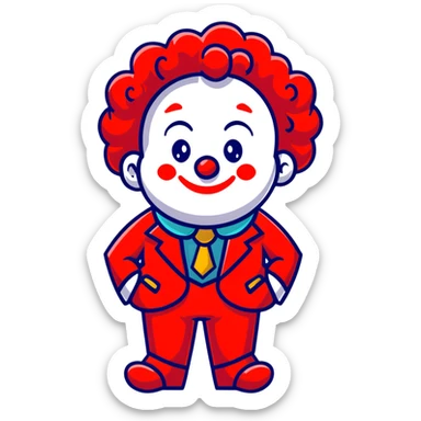 clown with bright red curly hair and white-red striped suit sticker