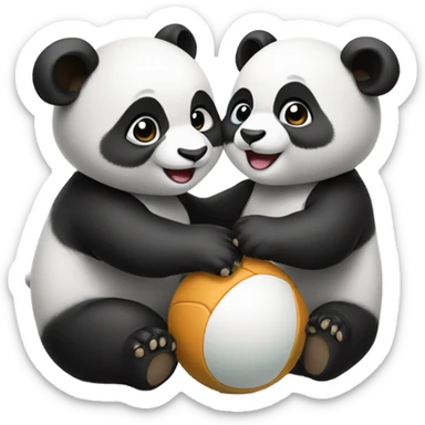 Two baby pandas playing with a ball sticker