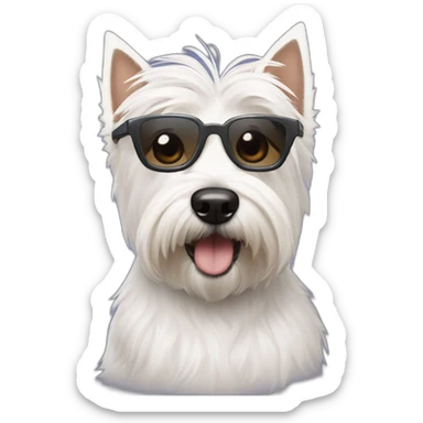 Perro westie con un hombre con pelo de punta y gafas sticker