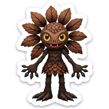 A flower like a monster with arms and legs, the body is a little bit black and the another bit brown like a demogorgon sticker