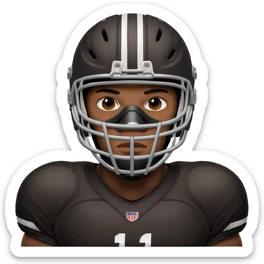 American black football player without a Helmet  and have  a goalkeeper mask which have small holes sticker