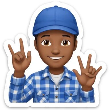 Emoji of a young man with dark hair, wearing a blue cap and a white flannel shirt, the young man is making a "like" gesture with his right hand sticker