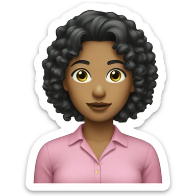 Female young lady with long black curly hair in pink and green shirt sticker