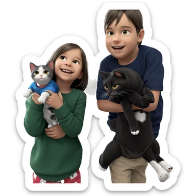 girl and boy with cat sticker