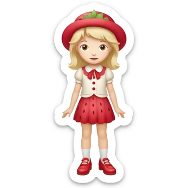 pretty and cute realistic strawberry shortcake full body with red shoes standing sticker