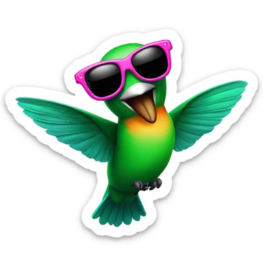 Humming bird with sunglasses and finger guns  sticker
