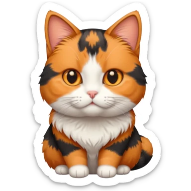 calico cat with small head, hazel eyes, and short but chubby body sticker