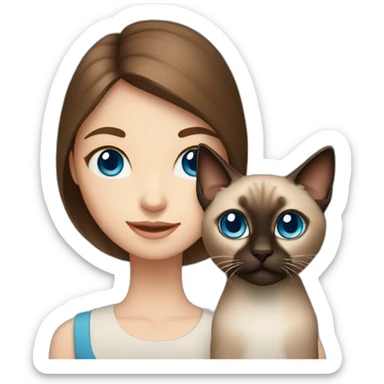Blue-eyed girl with brown hair with siamese cat sticker
